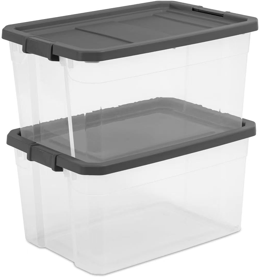 Regine Switzerland 76 Quart Durable Clear Plastic Storage Bins - Latch Lid, Dark Gray | Ideal for Office & Garage Organization