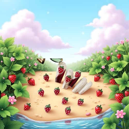 PurYupearl 50Pcs Red Strawberry Nail Charms Kawaii Rhinestone Gems