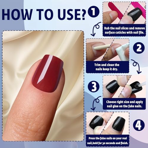 Short Press on Nails Burgundy Coffin Glossy False Nails 240pcs