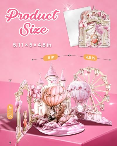 3D Pink Cats Wedding Card - Romantic Fairytale Congratulations