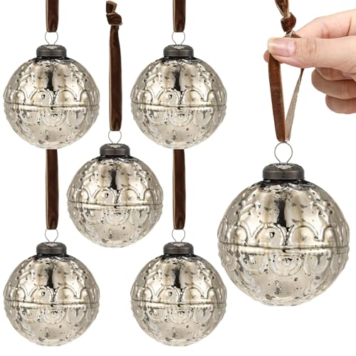 Champagne Gold Mercury Glass Christmas Ornaments - Etched, 6 Pack
