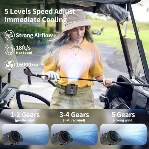 Socool Portable Waist Fan - Rechargeable Clip-On Neck Fan with 5 Speeds & Flashlight for Outdoor Use