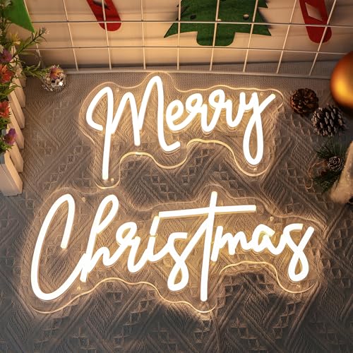 Large 26 Inch Merry Christmas Neon Sign - Warm White Acrylic Wall Decor, USB Dimmable LED Lights for Holiday Parties