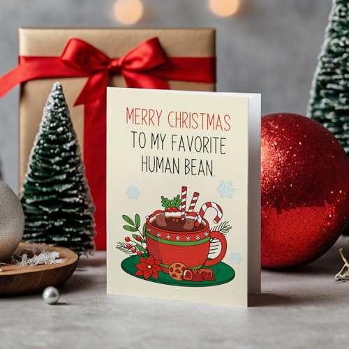Funny Romantic Christmas Card for Boyfriend Girlfriend - Bean Xmas Card