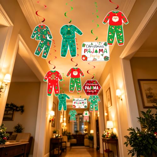 16 Pack Christmas Pajama Party Decorations Swirls - Holiday Festive Hanging Ornaments