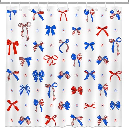 Mocsicka 4th of July Patriotic Shower Curtain, Stars and Bows, 72x72 Inch