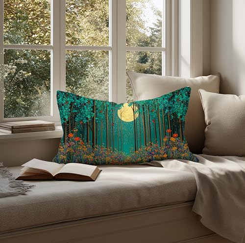 Vveeyyee Morris Forest Moon Lumbar Pillow Cover 12x20 Inch Variation 9