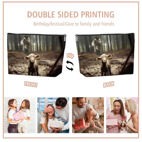 Christian Jesus and Lamb Makeup Bag Linen Spiritual Travel Pouch