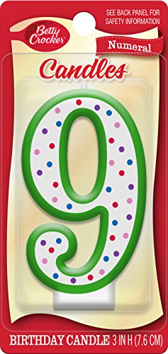 Betty Crocker #9 Green Birthday Candle - 3 Inch with Dots