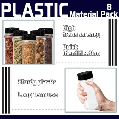 8-Pack 5.5 oz Plastic Spice Jars with Dual-Sided Shaker Lids