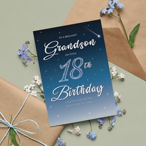 18th Birthday Card for Grandson - Starry Night Design, A5 Size