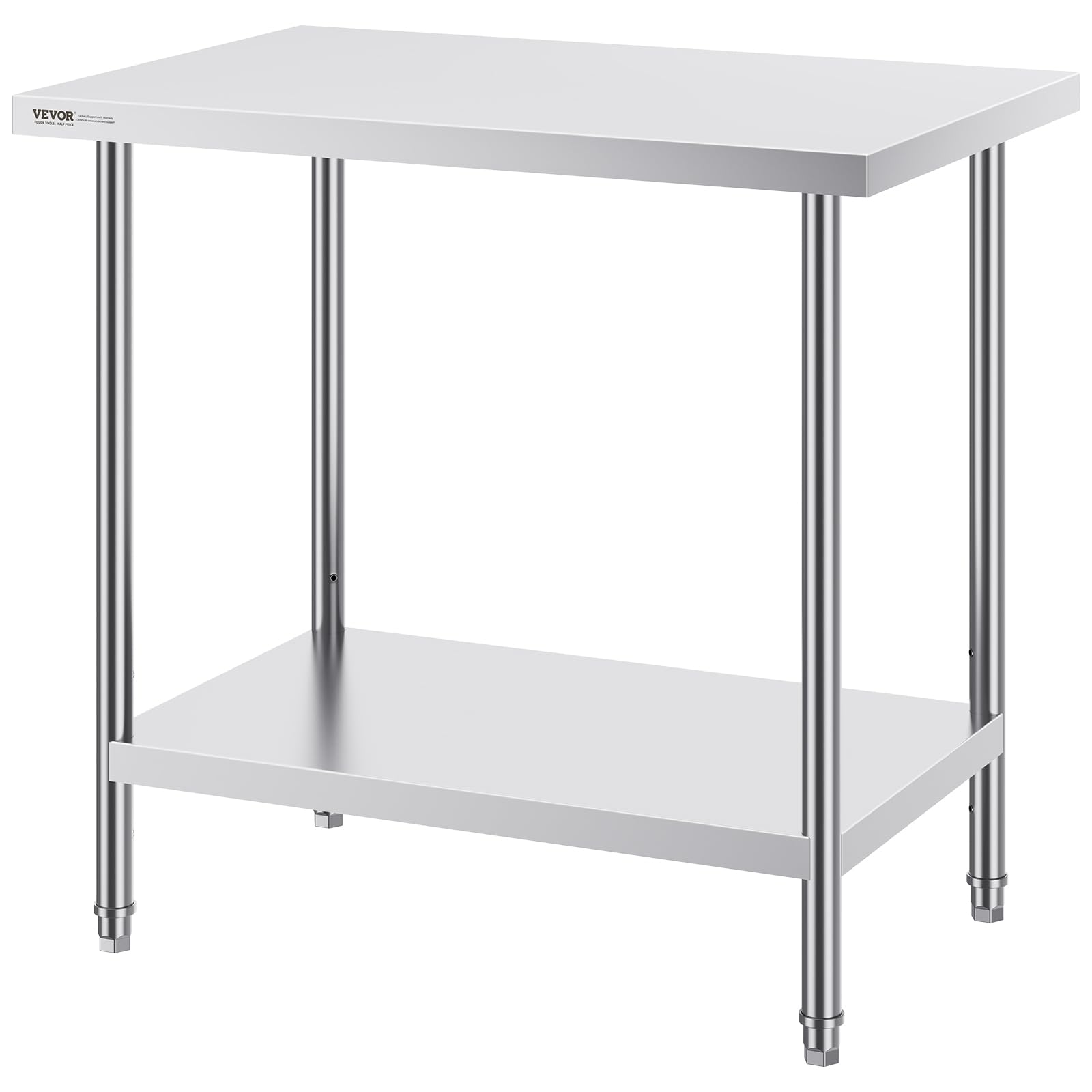 VEVOR Stainless Steel Prep Table, 24 x 36 x 34 Inch, 750 lbs Load Capacity, Heavy Duty Metal Worktable with 3 Adjustable Height Levels, Commercial Workstation for Kitchen Garage Restaurant Backyard