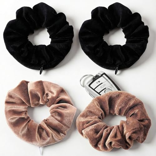 Dopenspi 4PCS Velvet Pocket Scrunchies with Hidden Storage Zipper