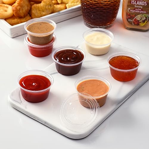 AOZITA 60 Sets 2 oz Plastic Portion Cups with Lids - Airtight & Stackable