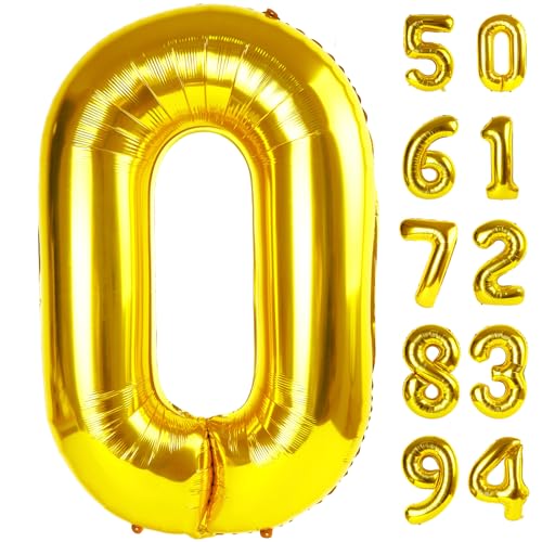Gold 0 Balloon - 40 Inch Giant Number Balloon for Birthdays