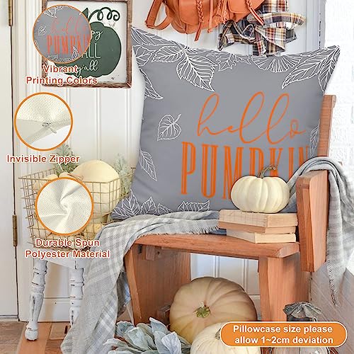 Ywlake Set of 4 Hello Pumpkin Fall Pillow Covers 16x16