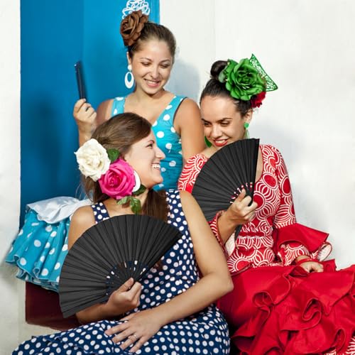Bamboo Hand Fan for Line Dancing - Large Black Folding Fan