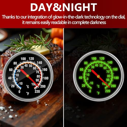 EKOOTIMO Instant Read Meat Thermometer with 5.5-Inch Stainless Steel Probe - Glow Dial, No Batteries, Kitchen Cooking, Sibling Listing #1