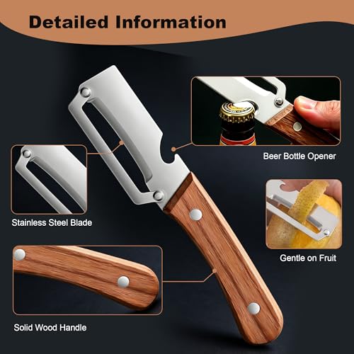 YQQKRCB Multifunctional Stainless Steel Vegetable Peeler with Wooden Handle