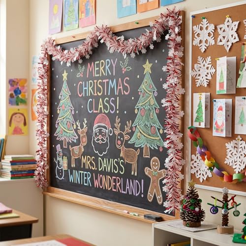 Christmas Garland Decorations 50Ft Glitter Tinsel with Snowflakes - Christmas02