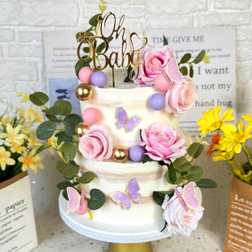 44PCS Pink Butterfly Cake Topper Set for Baby Showers & Birthdays