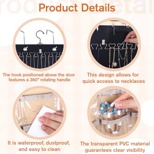 Oqqlin Double-Sided Hanging Jewelry Organizer with 43 Pockets & 21 Hooks
