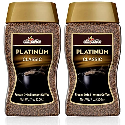 Elite Platinum Freeze Dried Instant Classic Coffee 7.5oz (2 Pack) | Kosher for Passover | Glass Jar | Rich Aroma