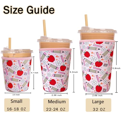 Elyndor Reusable Insulated Cup Sleeve for 16-18oz Iced Coffee & Cold Drinks - Teacher Treasure Design