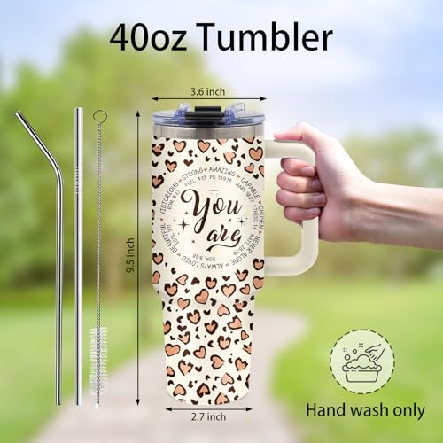 Christian You Are Tumbler 40oz Leopard Design with Handle & Straw - Inspirational Gift Variation of Christian-You Are