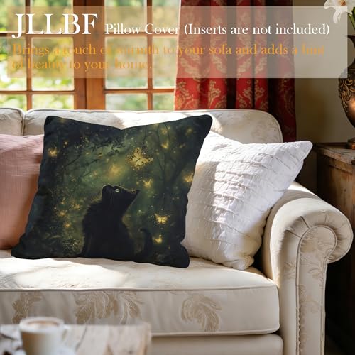 Forest Cat 18x18 Flannel Pillow Cover, Double-Sided Gothic Throw Pillow