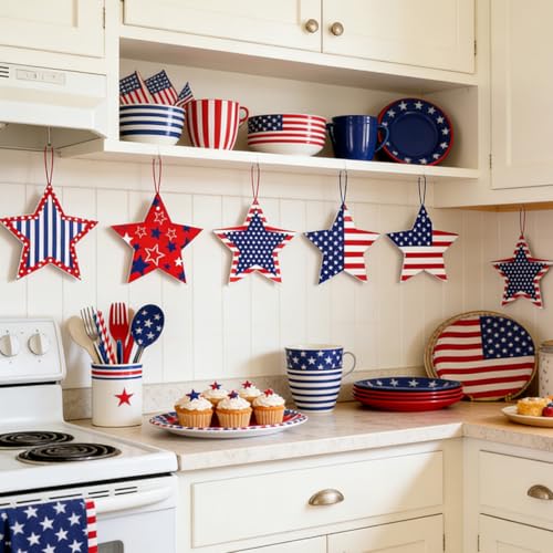 12 PCS 4th of July Hanging Ornaments - Patriotic Star Decorations