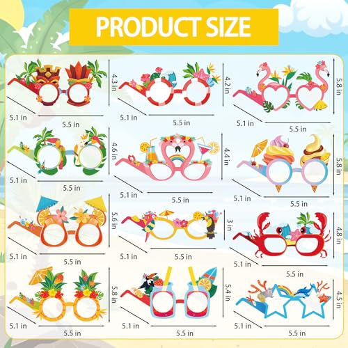 12PCS Tropical Summer Party Paper Eyeglasses Photo Booth Props