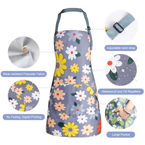 Adjustable Floral Chef Apron for Women with Pockets - Waterproof