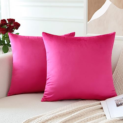 OTOSTAR Pack of 2 Hot Pink Velvet Throw Pillow Covers 18x18