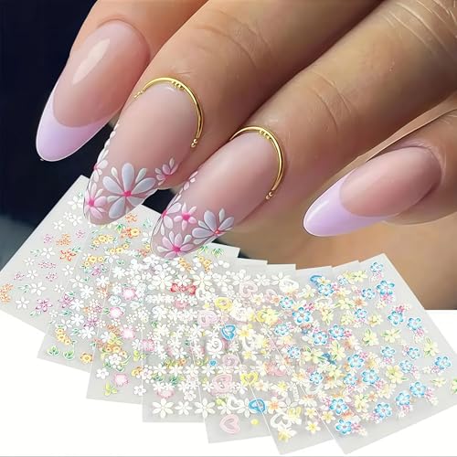 Pvoiue 30 Sheets 3D Floral Nail Art Stickers Daisy Butterfly Decals