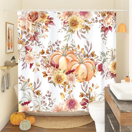 Autumn Pumpkin Shower Curtain 72x72 with Hooks - Fall Decor