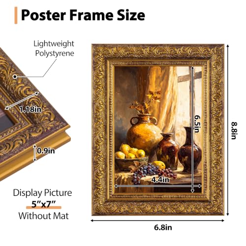 Fixwal Ornate Antique Gold Picture Frame 5x7 with Real Glass