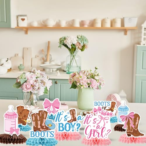 Boots Bows Honeycomb Centerpieces - 9PCS Gender Reveal Party Decor