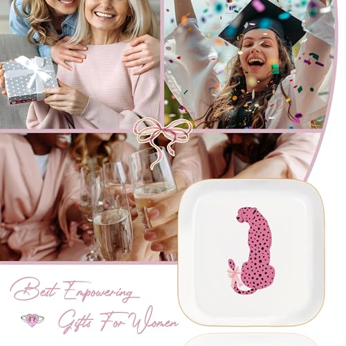 Ceramic Jewelry Dish Tray for Women - Pink Preppy Cheetah Print Ring & Trinket Holder