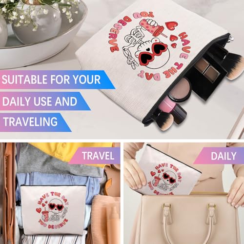 Funny Skeleton Makeup Bag Canvas Zipper Toiletry Pouch for Women