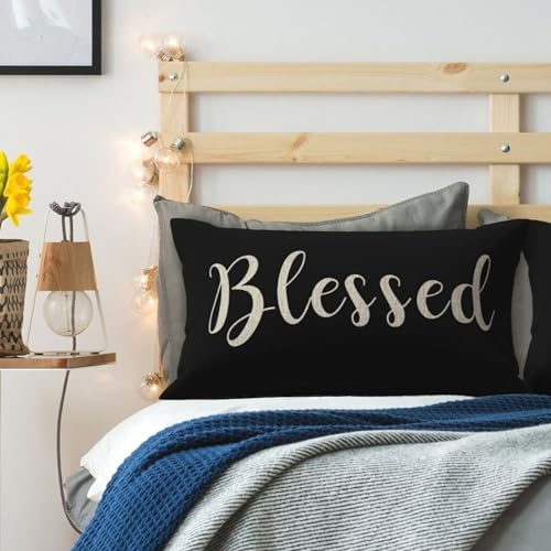 Inspirational Blessed Words Throw Pillow Cover, 12x20 Inches