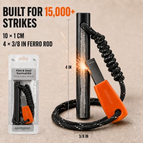 aZengear Ferro Rod Fire Starter Kit with Steel Striker 4in Camping & Survival