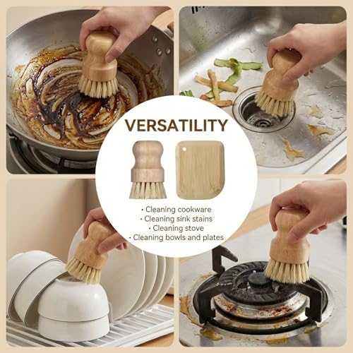 Bamboo Dish Scrub Brush & Pan Scraper Set - Eco-Friendly Kitchen Tools