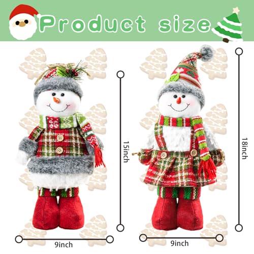 2pcs 18-Inch Standing Snowman Christmas Decor with Knitted Hat & Scarf - Holiday Tabletop Figurines