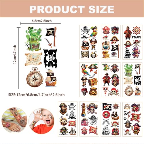 Waterproof Pirate Temporary Tattoos for Kids Birthday Party Favors