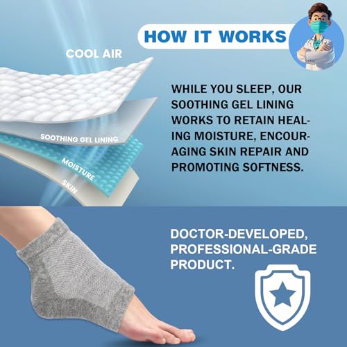 TEAWOO Moisturizing Gel Heel Socks for Cracked Foot Treatment (2 Pairs)