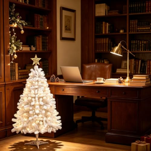 White 3ft Artificial Christmas Tree with String Lights & Stand - Small Holiday Decor