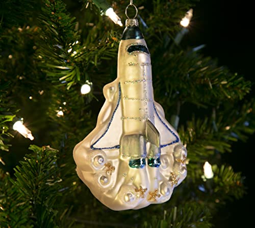 Rocket Ship Glass Ornament for Holiday Decor - Vehicles & Collection