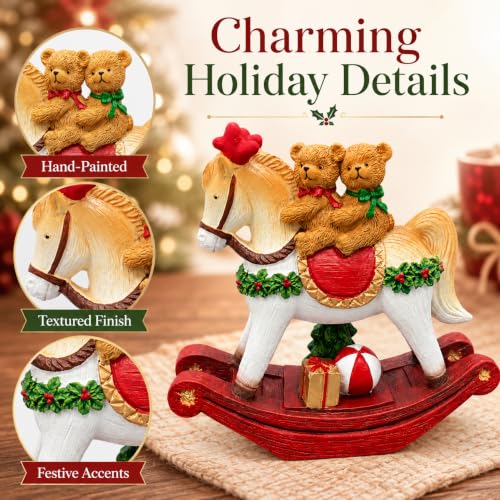 Bear Couple Christmas Figurine on Rocking Horse Decor