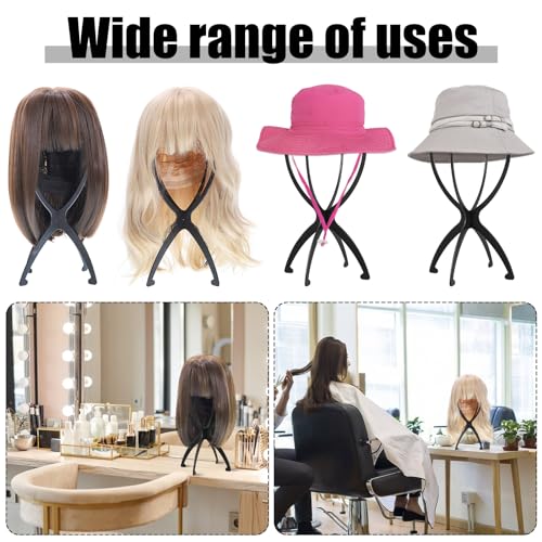 Portable Foldable Wig Stand Holder for Travel - Black 2 Pack